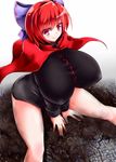  bottomless bow breasts cape city dautsen destruction giantess gigantic_breasts hair_bow huge_breasts long_sleeves naked_shirt no_pants red_eyes red_hair sekibanki shirt short_hair sitting skirt smile solo touhou 