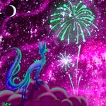  ambiguous_gender canine feral fireworks fox mammal moon ratte sky stars 