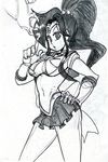  alex_ahad back_bow bishoujo_senshi_sailor_moon bow breasts choker elbow_gloves finger_gun forehead_jewel gloves hand_on_hip kino_makoto long_hair magical_girl medium_breasts monochrome ponytail sailor_jupiter sailor_senshi_uniform sketch skirt solo tiara traditional_media 