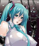  aqua_eyes aqua_hair blush breasts covered_nipples elbow_gloves gloves hatsune_miku huge_breasts kuroishi_ringo lips long_hair necktie parted_lips solo twintails vocaloid 