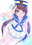  alternate_hairstyle black_hair blue_eyes h.i.t_(59-18-45) hat highres long_hair md5_mismatch nagi_no_asukara sailor sailor_hat salute shiodome_miuna short_hair twintails 