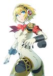  aegis_(persona) android armband ass blonde_hair blue_eyes bow cowboy_shot mofu persona persona_3 short_hair solo white_background 