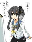  1girl admiral_(kantai_collection) anchor black_eyes black_hair commentary goma_(gomasamune) hairband hat jewelry kantai_collection mini_hat multicolored_hair necklace pantyhose short_hair silver_hair tokitsukaze_(kantai_collection) translated two-tone_hair 