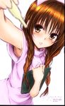  armpits braid brown_hair colorized highres long_hair nurse solo source_request thermometer to_love-ru to_love-ru_darkness yabuki_kentarou yuuki_mikan 