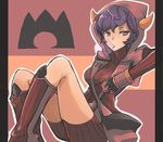  boots dyson_(edaokunnsaikouya) fake_horns gloves hood hoodie horned_headwear kagari_(pokemon) looking_at_viewer pokemon pokemon_(game) pokemon_oras purple_eyes purple_hair short_hair solo team_magma uniform 