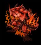  abs anthro black_background blue_eyes claws clothed clothing digitigrade dragon fire horn muscles pecs plain_background red_scales red_skin reptile scalie scar 