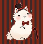  blush bow_tie cane fur hat huiro llama male solo top_hat white_fur 