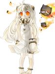  ahoge barefoot dress full_body horns kantai_collection long_hair looking_at_viewer maria_(maria0304) mittens northern_ocean_hime orange_eyes shinkaisei-kan simple_background solo white_background white_dress white_hair white_skin 