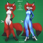  2014 anthro blue_eyes breasts canine clothing female fox fur hair happy jamesfoxbr jumpsuit looking_at_viewer mammal multiple_tails nipples nude open_mouth plain_background pussy red_fur smile solo standing teeth tongue tool young 