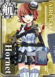  aircraft airplane b-25_mitchell black_gloves blue_eyes bow bowtie breasts card_(medium) card_parody character_name commentary_request elbow_gloves freckles gloves hat kantai_collection knife large_breasts looking_at_viewer machinery open_mouth original red_hair short_hair skirt sleeveless smile solo thighhighs throwing_knife us_navy uss_hornet_(cv-8) vest wavy_hair weapon yoshimizu_amine 