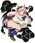  ahoge animal ankle_boots arm_warmers boots closed_eyes demon_tail demon_wings full_body fur long_hair naso4 sheep shiny shiny_skin shocked_eyes silhouette simple_background sleeping solo tail tears thighs white_background white_hair wings 