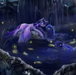  2014 equine eye_contact female friendship_is_magic horn horse mammal my_little_pony princess_luna_(mlp) silfoe smile swimming twilight_sparkle_(mlp) water wet winged_unicorn wings 