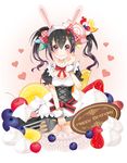  animal_ears arishiki black_hair bunny_ears detached_collar fork hair_ornament happy_birthday highres holding looking_at_viewer love_live! love_live!_school_idol_project maid maid_headdress mogyutto_&quot;love&quot;_de_sekkin_chuu! red_eyes smile solo twintails yazawa_nico 