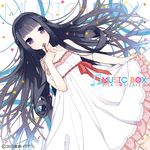  album_cover bad_id bad_pixiv_id beamed_eighth_notes black_hair cover dress eighth_note long_hair looking_at_viewer lying musical_note official_art original purple_eyes smile solo white_dress yuuhi_homare 