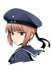  brown_eyes brown_hair clothes_writing hat kantai_collection looking_at_viewer portrait sailor_hat short_hair solo white_background youkann00 z3_max_schultz_(kantai_collection) 