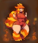  bad_id bad_tumblr_id bodysuit breasts camerupt curvy fiery_hair full_body gen_3_pokemon large_breasts long_hair maxie mega_pokemon orange_hair personification pokemon red_eyes solo thick_thighs thighs very_long_hair wide_hips 