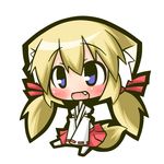  animal_ears blonde_hair blue_eyes chibi fox_ears fox_tail japanese_clothes koyomi_(shinshia) long_hair miko original shinshia solo tail 