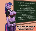  2014 anthro anthrofied breasts chalkboard clothing corset crotchless_panties eggonaught english_text equine eyewear fall_of_equestria female friendship_is_magic glasses hair horn legwear looking_at_viewer mammal my_little_pony necktie nipple_piercing nipples panties piercing purple_eyes purple_hair pussy severed_horn standing stick stockings text twilight_sparkle_(mlp) underwear winged_unicorn wings 
