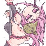  ass black_legwear breasts expressionless from_behind hata_no_kokoro kureha_mitsushige long_hair looking_back mask medium_breasts new_mask_of_hope pink_eyes pink_hair pole pole_dancing simple_background solo stripper stripper_pole sweat thighhighs touhou white_background 