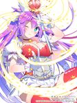  ;) bad_id bad_pixiv_id blue_eyes bow breasts choker cleavage hair_bow hair_ribbon hen-shin-shou-jo_metamol_maiden holding large_breasts long_hair looking_at_viewer official_art one_eye_closed original purple_hair ribbon simple_background smile solo wand white_background yuuhi_homare 