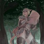  animal_ears armor bag blonde_hair blue_eyes cat_ears final_fantasy final_fantasy_xi forest gloves headband map mithra nature satchel short_hair short_twintails solo sweat tail thighhighs twintails yuccoshi 