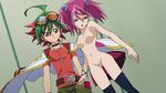  1boy 1girl blue_eyes edited female hiiragi_yuzu nipples nude nude_filter photoshop pink_hair pussy sakaki_yuuya sakaki_yuya short_hair yu-gi-oh! yuu-gi-ou_arc-v 