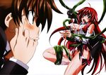  1girl absurdres blush brown_hair high_school_dxd highres hyoudou_issei long_hair red_hair rias_gremory slime tentacle 