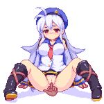  ahoge animated animated_gif blush boots bouncing_breasts breasts fingering hat long_hair loop lowres medium_breasts pixel_art pubic_hair pussy red_eyes sb spread_legs tears uncensored white_hair 