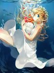  blonde_hair blue_eyes bubble dress flower long_hair moekon original solo underwater water 