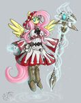  2014 anthro anthrofied blackmorass equine female fluttershy_(mlp) friendship_is_magic fur gloves glowing grey_background hair holding long_hair magic mammal my_little_pony pegasus pink_hair plain_background solo wings yellow_fur 