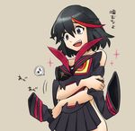  bad_id bad_twitter_id black_hair clothes_in_front eighth_note holding hug hug_from_behind kill_la_kill living_clothes matoi_ryuuko multicolored_hair musical_note nude o-nashi_neko senketsu short_hair smile speech_bubble spoken_musical_note streaked_hair translated 