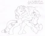  2014 applejack_(mlp) black_and_white cutie_mark dancing dialog duo english_text equine female freckles friendship_is_magic horn horse joey-darkmeat mammal monochrome my_little_pony plain_background pony rarity_(mlp) text unicorn white_background 