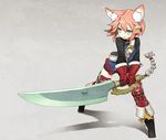  7th_dragon 7th_dragon_(series) animal_ears boots downscaled fighter_(7th_dragon) gloves green_eyes harukara_(7th_dragon) md5_mismatch miwa_shirou pink_hair resized solo sword thighhighs weapon 