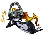  fang flat_chest helmet imp long_hair lying midna navel on_side orange_hair pointy_ears red_eyes smile solo the_legend_of_zelda the_legend_of_zelda:_twilight_princess translation_request yakibuta_(shimapow) yellow_sclera 