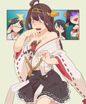  adjusting_eyewear anger_vein bad_id bad_twitter_id bare_shoulders between_breasts blush_stickers breast_envy breasts bug_spray cleavage commentary_request emu_(eomou) fang glasses haruna_(kantai_collection) hiei_(kantai_collection) kantai_collection kirishima_(kantai_collection) kongou_(kantai_collection) medium_breasts minigirl multiple_girls nontraditional_miko panties pantyshot person_between_breasts ryuujou_(kantai_collection) scared skirt sweatdrop underwear 