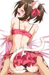  1girl all_fours anal_tail animal_ears ankle_lace-up ass back bare_shoulders black_panties blush bracelet butt_plug cat_ears cat_tail choker closed_eyes cross-laced_footwear doggystyle fake_animal_ears fake_tail fang hetero highres idolmaster idolmaster_cinderella_girls jewelry maekawa_miku open_mouth panties pink_skirt ponytail pov sex short_hair skirt solo_focus tail tears underwear vaginal yopparai_oni 