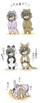  3koma admiral_(kantai_collection) animal_costume bear_costume chibi comic commentary_request crying crying_with_eyes_open dogpile doll dual_persona eyepatch green_hair highres kai_(akamekogeme) kantai_collection kiso_(kantai_collection) long_hair multiple_girls panda_costume tears translation_request 