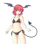  bat_wings bikini demon_girl demon_tail head_wings isaki_(gomi) koakuma red_eyes red_hair short_hair side-tie_bikini solo swimsuit tail touhou wings 