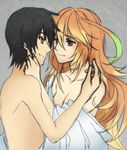  1girl bad_id bad_tumblr_id bare_shoulders black_hair blonde_hair breasts brown_eyes cleavage highlights jude_mathis long_hair looking_at_another milla_maxwell multicolored_hair naked_towel red_eyes reema_and short_hair small_breasts smile tales_of_(series) tales_of_xillia towel 