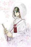  alternate_costume comic green_hair hood japanese_clothes kai_(akamekogeme) kantai_collection kimono kiso_(kantai_collection) long_hair looking_at_viewer solo uchikake 