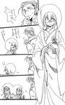  2girls admiral_(kantai_collection) alternate_costume comic greyscale hood japanese_clothes kai_(akamekogeme) kantai_collection kimono kiso_(kantai_collection) long_hair military military_uniform monochrome multiple_girls naval_uniform translated uchikake uniform 