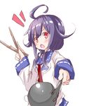  :o ahoge beize_(garbage) chopsticks hair_flaps highres kantai_collection ladle long_hair looking_at_viewer necktie open_mouth purple_hair red_eyes school_uniform serafuku sketch solo taigei_(kantai_collection) twintails v-shaped_eyebrows whale 