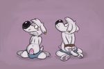  bound canine clothing dibs_(artist) dog ear_piercing erection family_guy jasper male mammal penis piercing shorts solo 