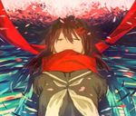  closed_eyes kagerou_project long_hair petals red_scarf scarf school_uniform serafuku smile solo tateyama_ayano tears tentsuu_(tentwo) water 