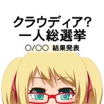  1girl aqua_eyes blonde_hair eyelashes glasses hair_ribbon hayashi_custom original red-framed_glasses ribbon senjugiku_tabane simple_background solo translation_request twintails white_background 