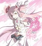  bow hair_bow hair_ribbon henshin heterochromia kaname_madoka long_hair mahou_shoujo_madoka_magica nao-08 pink_eyes pink_hair ribbon school_uniform solo soul_gem spoilers sweat thighhighs transformation transforming_clothes two_side_up ultimate_madoka wings yellow_eyes zettai_ryouiki 