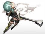  anti-materiel_rifle aqua_hair blue_eyes butt_crack carrying colored_eyelashes fingerless_gloves foreshortening from_above from_behind gloves gradient gradient_background gun hair_ornament hairclip long_sleeves looking_at_viewer looking_back pgm_hecate_ii rifle scarf shadow short_hair short_shorts shorts sinon sniper_rifle solo sword_art_online tef weapon 