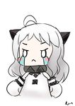  :&lt; absurdres ahoge blush_stickers chibi crying crying_with_eyes_open highres horns kantai_collection long_hair looking_at_viewer mittens northern_ocean_hime pale_skin ron_(hengyep) shinkaisei-kan silver_hair simple_background sketch solo streaming_tears tears white_background 