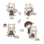 :d ? animal_ears aqua_eyes blonde_hair blue_eyes blush bomber_jacket bottomless brown_hair buttons cake chibi crying crying_with_eyes_open directional_arrow dog_ears dog_tail failure falling fang food fox_ears fox_tail holding holding_plate honda_takashi_(enorea) jacket long_hair long_sleeves military military_uniform motion_lines multiple_girls no_nose open_mouth ottilie_kittel plate seiza shadow short_hair simple_background sitting smile sparkle speech_bubble sweatdrop symbol-shaped_pupils tail tail_wagging tears thought_bubble uniform waltraud_nowotny white_background world_witches_series 