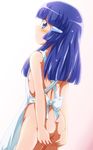  1girl aoki_reika apron ass blue_eyes blue_hair blush long_hair naked_apron precure shishinon smile_precure! 